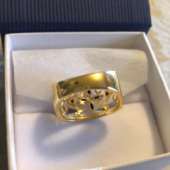 Sapphire & diamond ring size 8 marked sterling “925” with 22 k gold plate - Picture 3 of 10